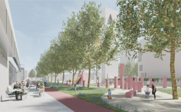 Vodní plocha, stromy, letní kino. Okolí kostela sv. Ducha ožije podle vítězného návrhu ateliéru m2au.